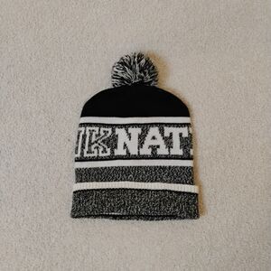 Victoria's Secret Pink Nation Beanie Pom Pom Hat Black White OS